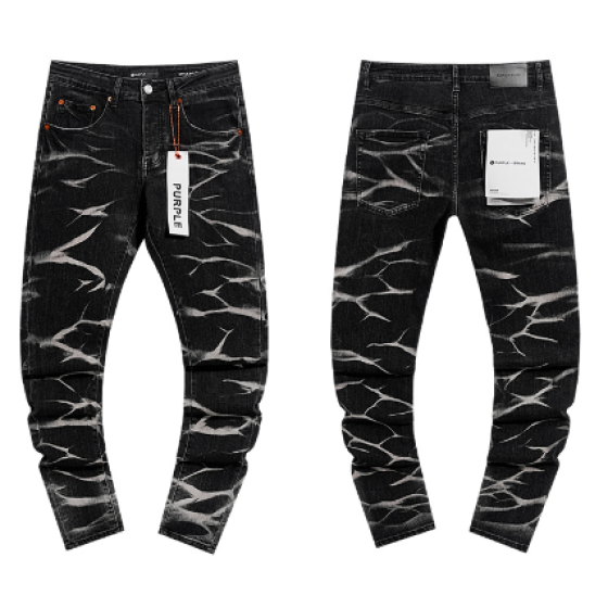 Black Washed Slim Denim Jeans with Crackle Print Pattern